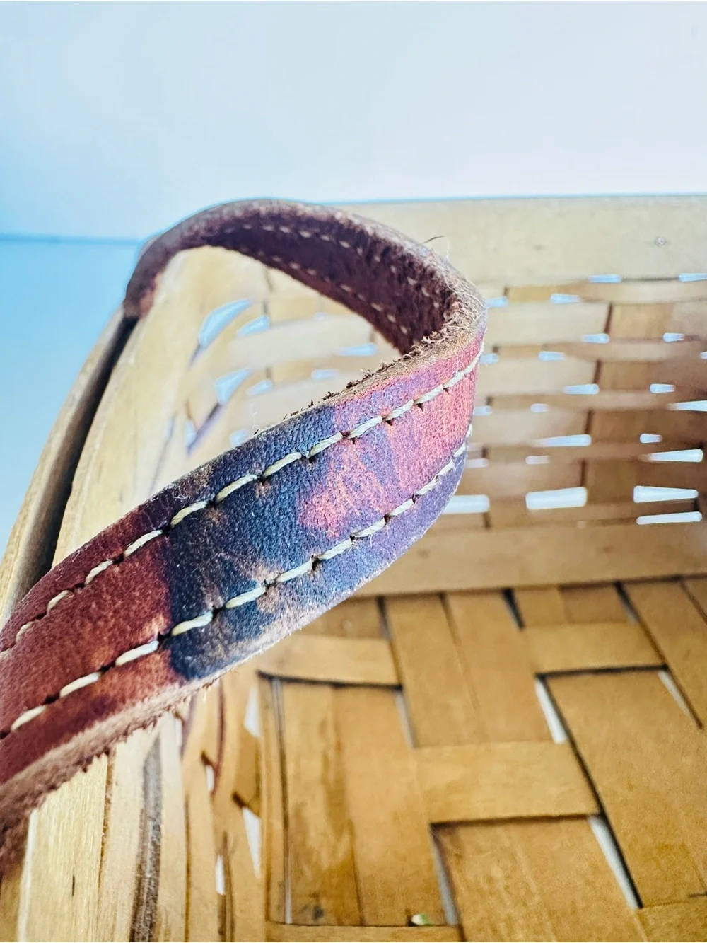 Handwoven Red & Black Accent Basket with Leather Handles